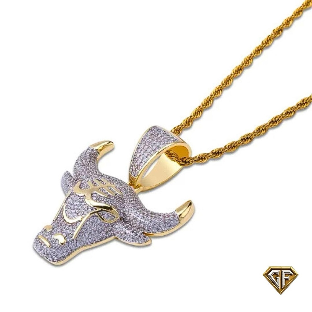 Bull Pendant + Necklace | 24 Rope Chain | Gold Vermeil Stainless Steel Chicago